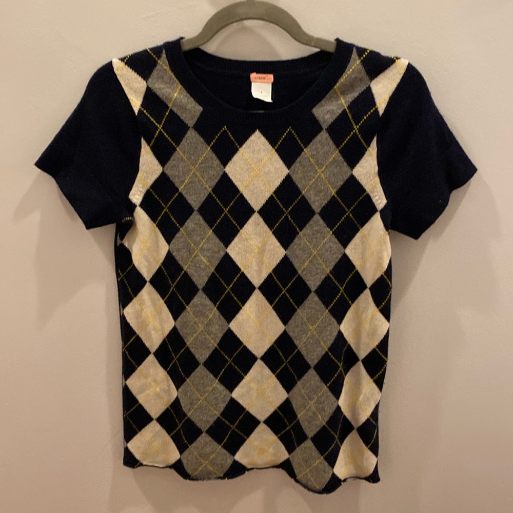 J. Crew Argyle Short Sleeved Sweater